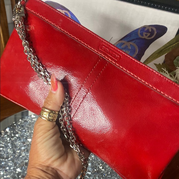 Coach Red patent Leather Clutch with Chain Strap